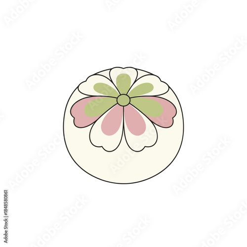 Circular Floral Emblem With Pink And Green Petals.