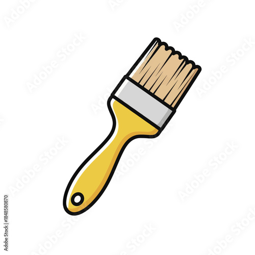 Paint Brush With Yellow Wooden Handle.
