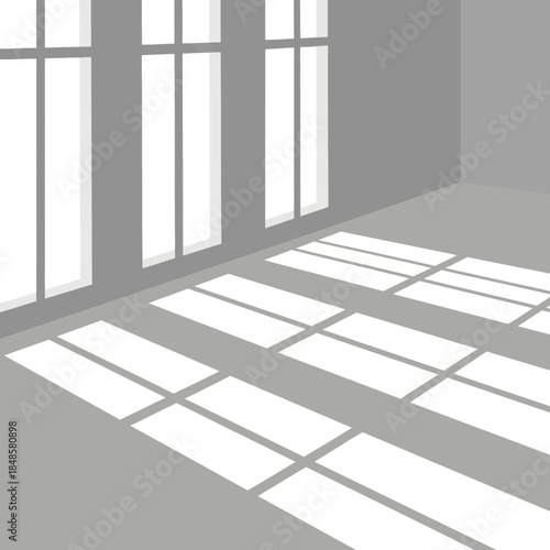 Empty Modern Interior Room with Large Sunlit Windows.
