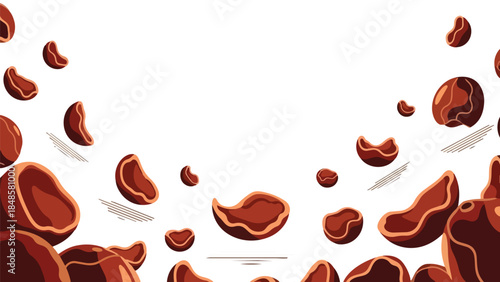 Dynamic brown organic shapes cascade on a pristine white canvas creating an abstract vibrant design perfect for diverse culinary presentations and