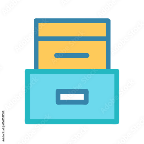 Minimalist illustration of filing cabinet with boxes in a flat design style