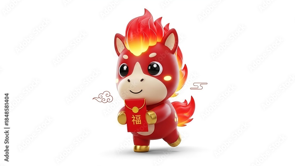 Naklejka premium Illustrative fiery pony conveys prosperity for the Chinese Lunar New Year celebration