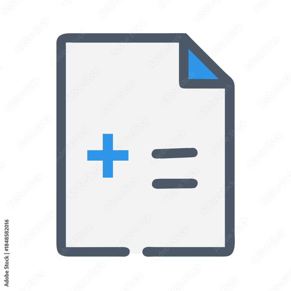 Obraz premium Calculation document icon with plus and equals signs on a blank document