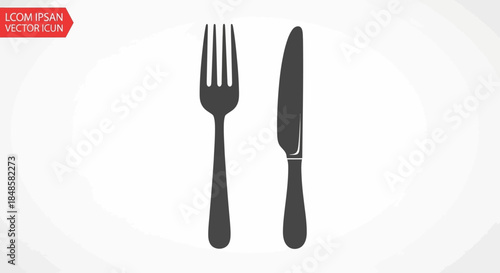 Black fork and dinner knife utensils.