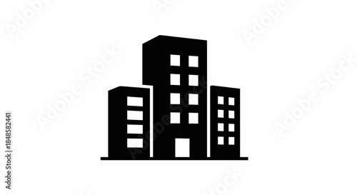 Black silhouette of city buildings.