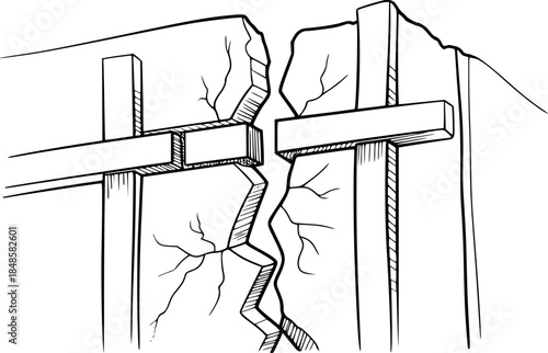 Cracked stone pillars supporting a broken horizontal beam