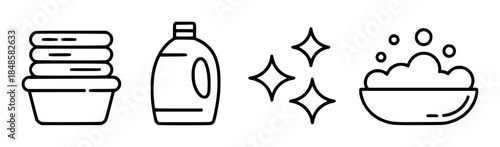 Stacked laundry detergent bottle sparkling clean suds in bowl