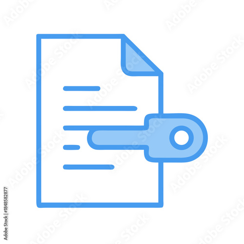 Stylized illustration of secure document with key lock mechanism on black background