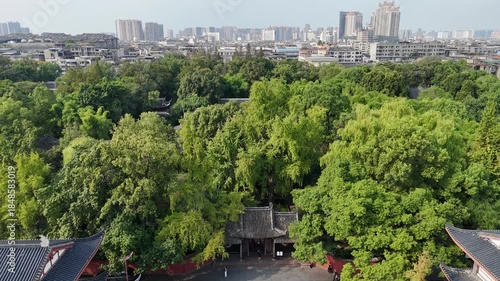 Aerial Shrine at Meishan, Sichuan - Traditional Temple and Modern City