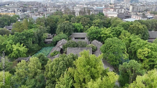 Aerial View of Traditional Shrine in Meishan, Sichuan Province