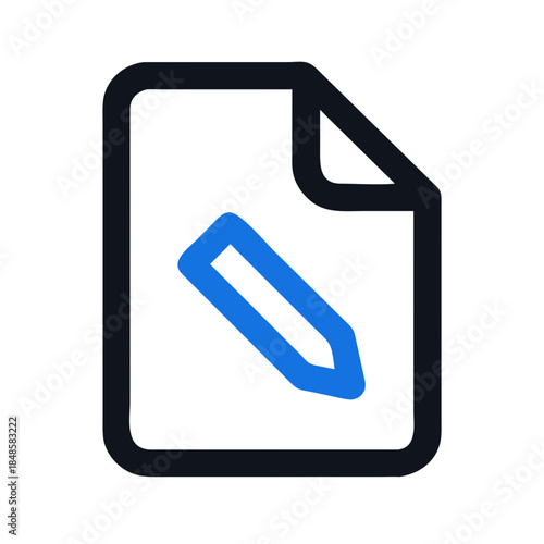 Edit document vector icon with bent corner, blue on black background