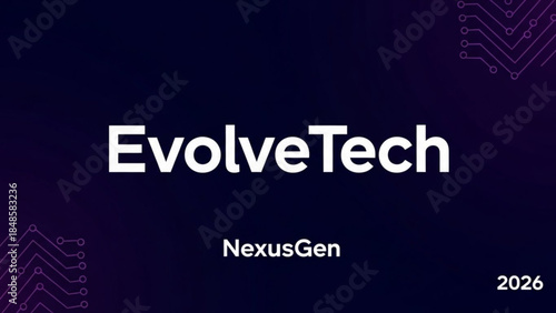 Evolvetech nexusgen 2026 futuristic technology logo with circuit board design on dark background