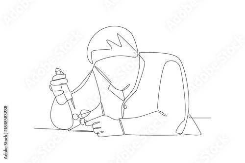 Scientists are researching biotech. Biotech concept one-line drawing