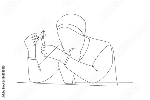 Scientists are researching biotech. Biotech concept one-line drawing