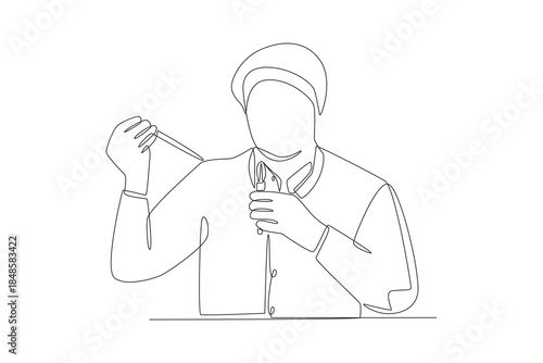 Scientists are researching biotech. Biotech concept one-line drawing