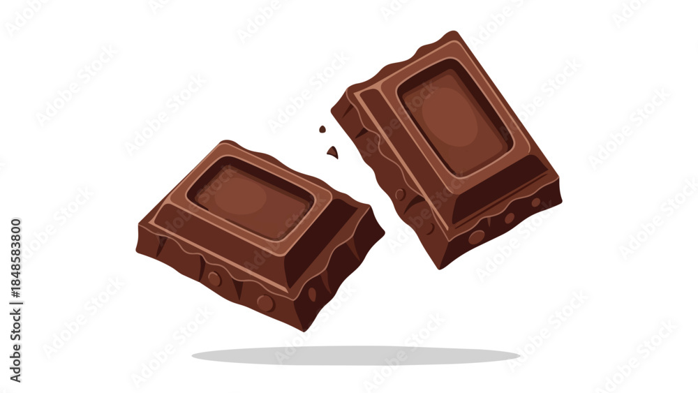 Obraz premium Delicious dark brown confectionary pieces floating apart with tiny fragments on a pristine white background inviting sweet indulgence in every