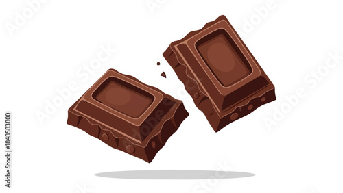 Delicious dark brown confectionary pieces floating apart with tiny fragments on a pristine white background inviting sweet indulgence in every