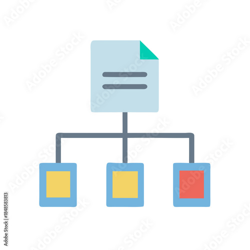 Document flowchart illustrating data transfer and hierarchical relationships in a simplified flat design