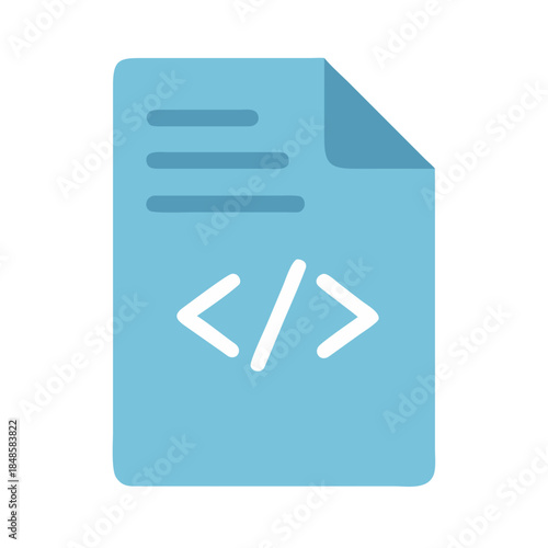 Flat design file icon with coding symbol and curled edge on black