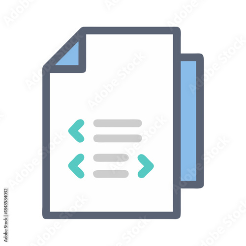 Document with code snippet, minimalist flat vector icon with outlined border.