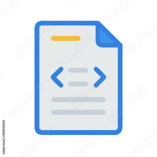 Flat vector icon representing a code file with coding elements on a document