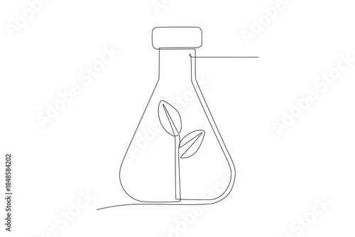 Biotech research in beakers. Biotech concept one-line drawing