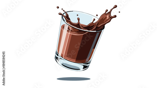 Dynamic chocolate drink splash illustration, a vibrant visual of liquid motion and sweet refreshment within a clear glass, perfect for beverage