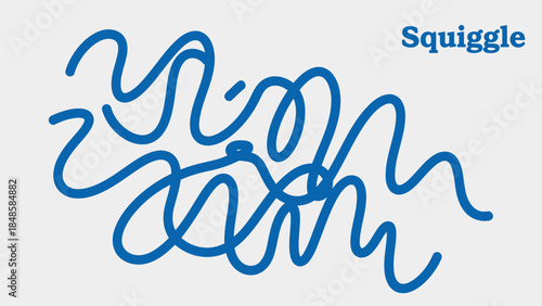A blue squiggle design on a light gray background with the word squiggle