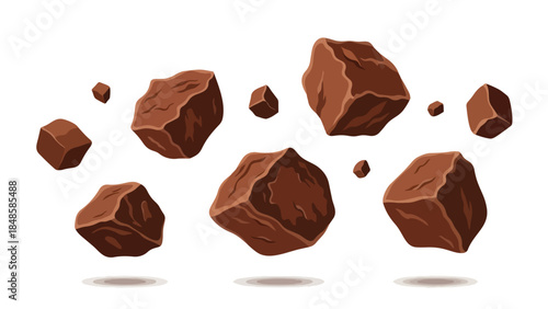 Dynamic Earthy Forms Floating Abstractly Against a Clean White Backdrop for Visual Impact