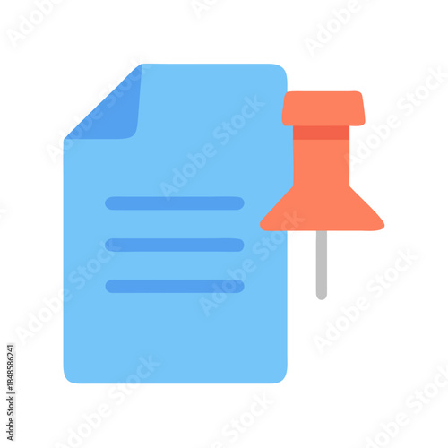 Flat Design Illustration of a Blue Note with a Salmon-Colored Pushpin