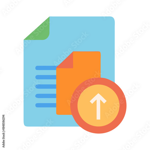 Flat vector graphic depicting file upload symbol, suitable for website elements.
