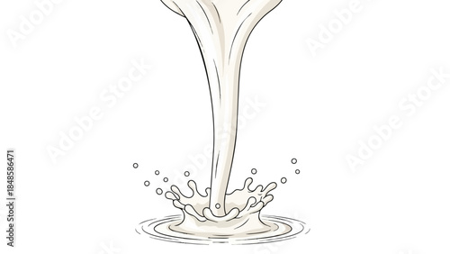 Dynamic illustration of creamy white liquid pouring gracefully, creating an invigorating splash and concentric ripples on a pristine surface,