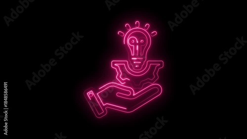 Wallpaper Mural Neon hand holding gear with lightbulb illustrating innovation and engineering solutions on black background Torontodigital.ca