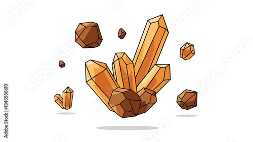 Vibrant Earthy Mineral Cluster Illustration Featuring Gem-like Crystals and Raw Ore Elements
