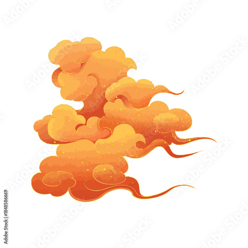 Stylized orange and yellow cloud formation in a traditional Asian art style.