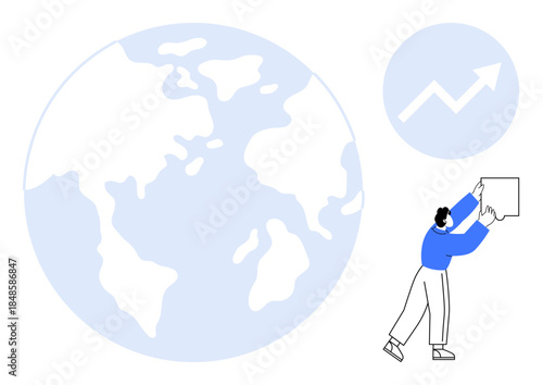 Global growth concept. Earth worldwide connectivity and economic development. Global growth ed with upward graph and teamwork. Suitable for economy, business, sustainability, trade, innovation