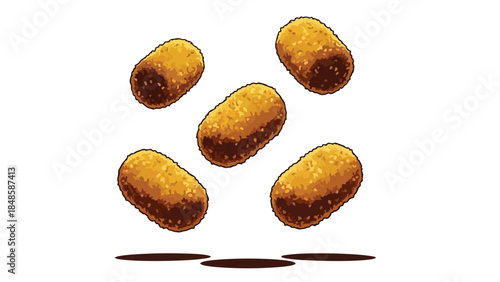 Vibrant illustration capturing five golden crispy fried delights floating dynamically. A perfect visual representation of delicious finger food for