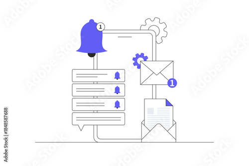 Smartphone notification with message, email bell, chat, call, utility mobile app, reminder app, get notification on phone. Flat Cartoon Vector Illustration, icon Stylish abstract design landing page w