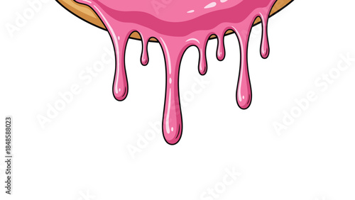 Vibrant pink confectionery glaze elegantly dripping down from a sweet baked ring pastry, creating a delightful sugary cascade perfect for dessert