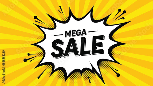 Mega Sale Special Offer Banner with Shopping Icons and Festive Decoration