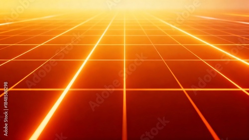 Futuristic glowing orange tunnel with neon perspective grid
