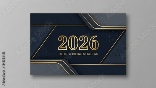 Elegant 2026 Executive Business Greeting card modern abstract design with gold lines for corporate i