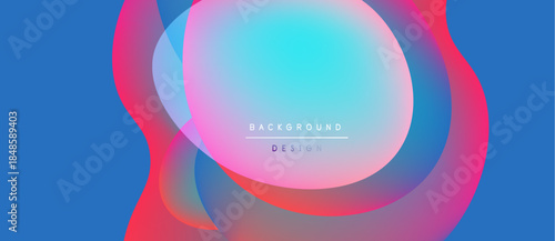 Abstract fluid shapes blend, creating vibrant color gradients. Blue background complements pink, purple hues. Modern design element.