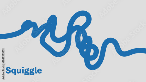 A blue squiggle design on a light gray background with the word squiggle