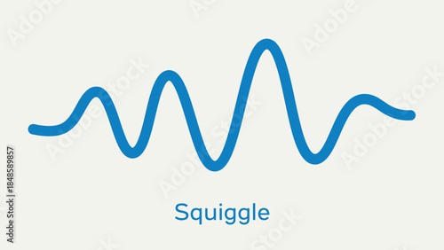 A blue wavy line graph illustration with the word squiggle underneath on a plain background