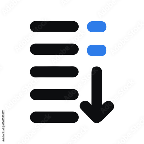 Minimalist list icon with descending arrow symbolizing sorting or download options
