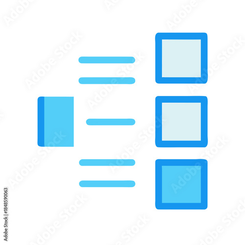 Blue flowchart icon with lines and boxes on black background illustration