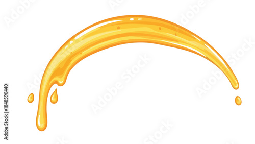 Golden Liquid Arc with Dripping Splashes and Glossy Texture Illustrating Flowing Syrup or Honey