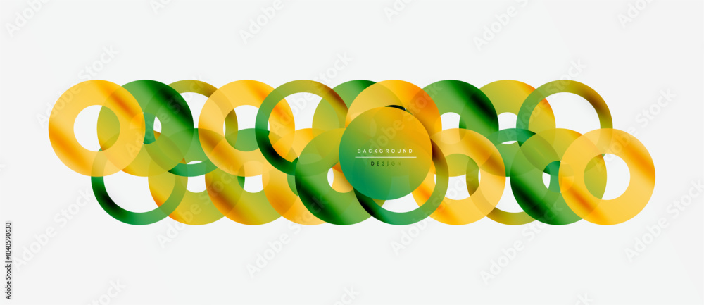 Fototapeta premium Abstract geometric pattern. Overlapping circles create dynamic visual flow. Yellow, green hues dominate design. Minimalist style.