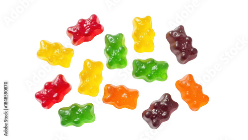 Colorful gummy bears isolated on transparent background